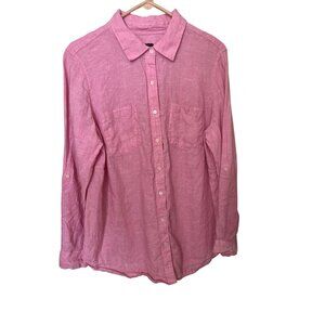 Talbots  Pink Linen Button-Up Shirt Size 1X Roll Tab Sleeve  Beach Lagenlook